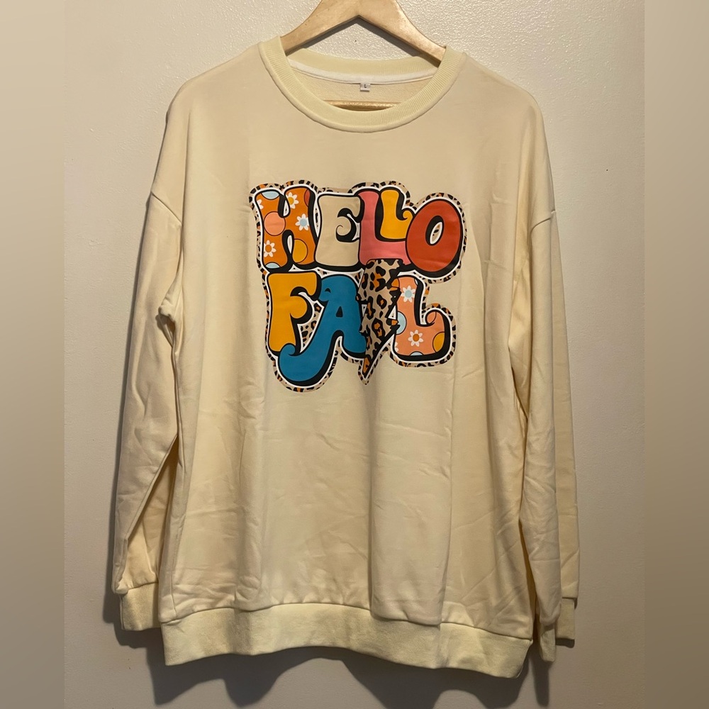 Cream Sweatshirt with Colorful 'Hello Fall' Design